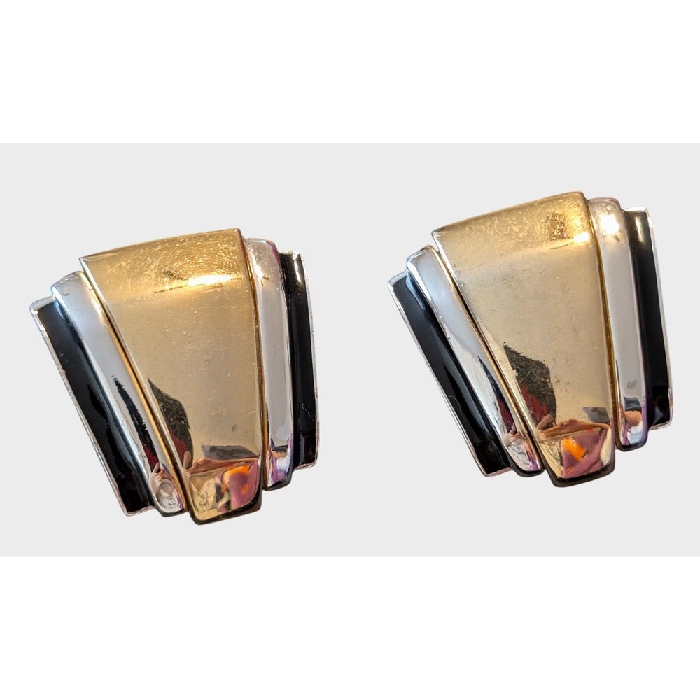 Vintage Alexis Kirk Clip On Earrings Silver Gold Tone Geometric Modernist